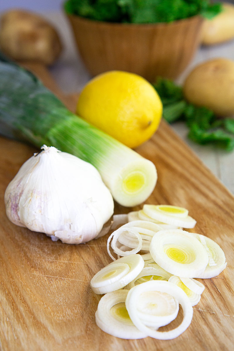SAUTEED MUSTARD GREENS with potatoes and leeks