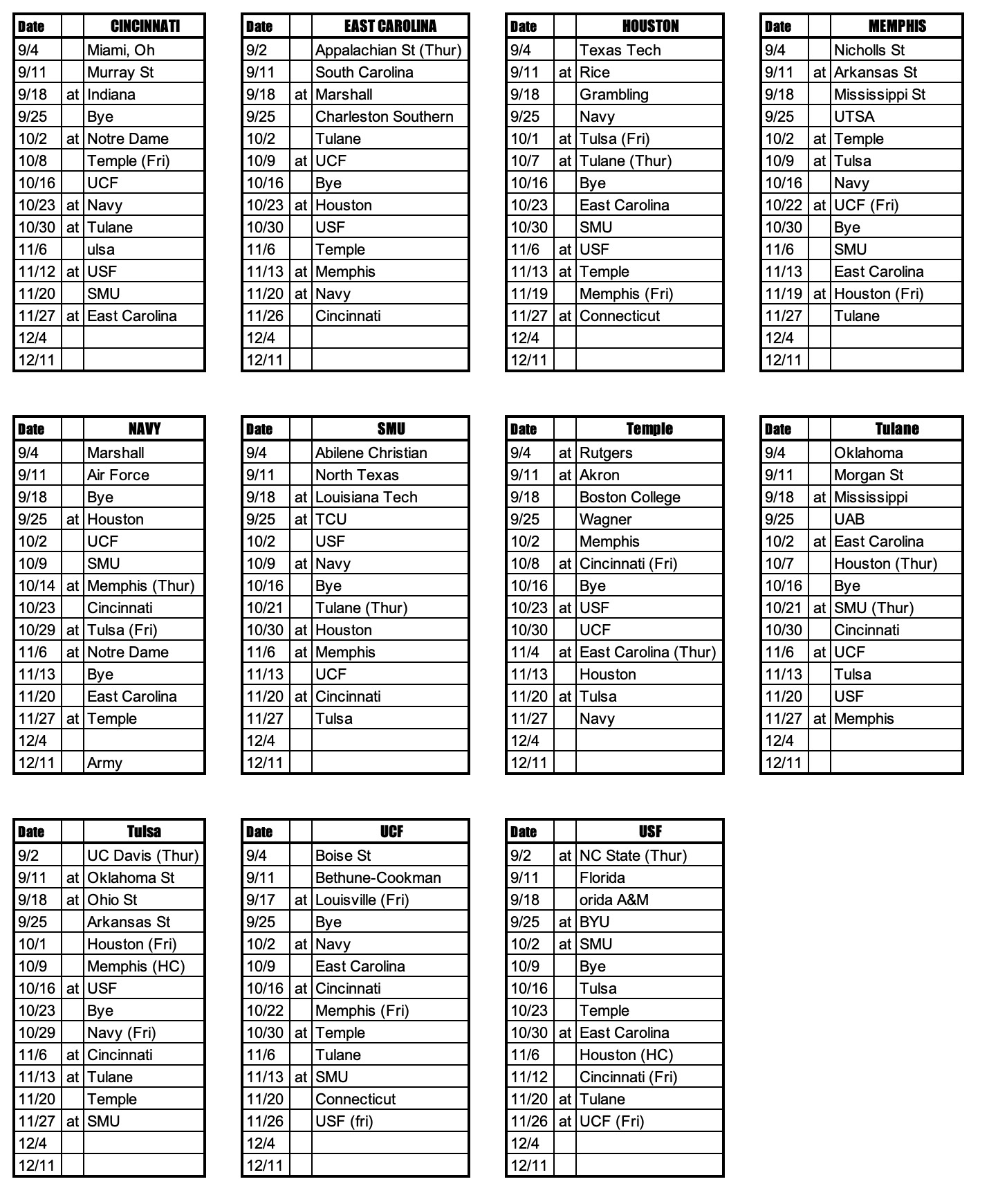 AAC Announce 2021 Football Schedules. Phil Steele