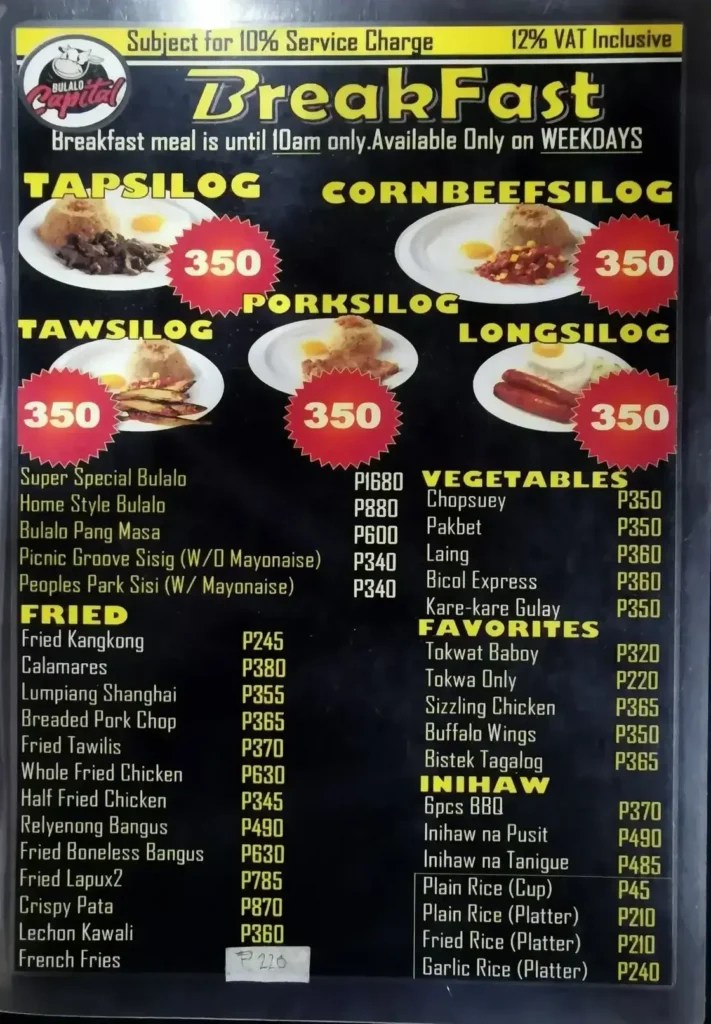 Bulalo Capital Philippines Menu & Latest Prices List 2024