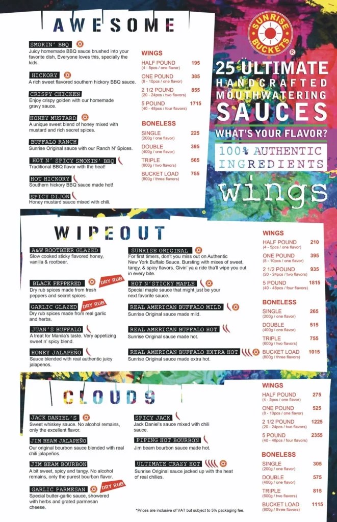 Sunrise Buckets Philippines Menu Prices 2024