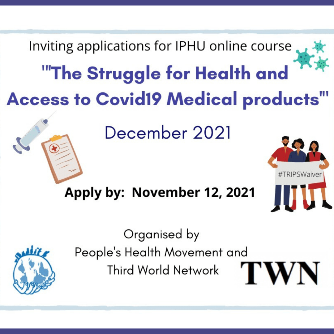 Call For Applications | Online Course On "The Struggle For Health And Access To Covid-19 Medical Products" - People's Health Movement