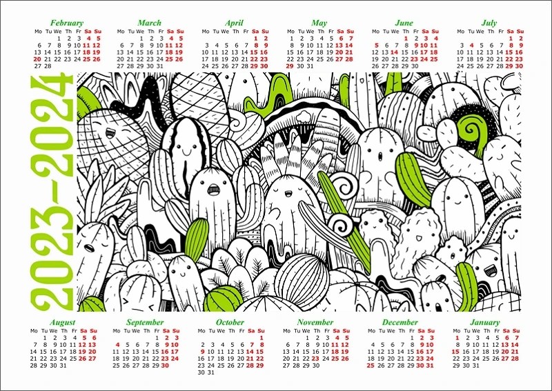 Monthly Calendar Coloring Pages