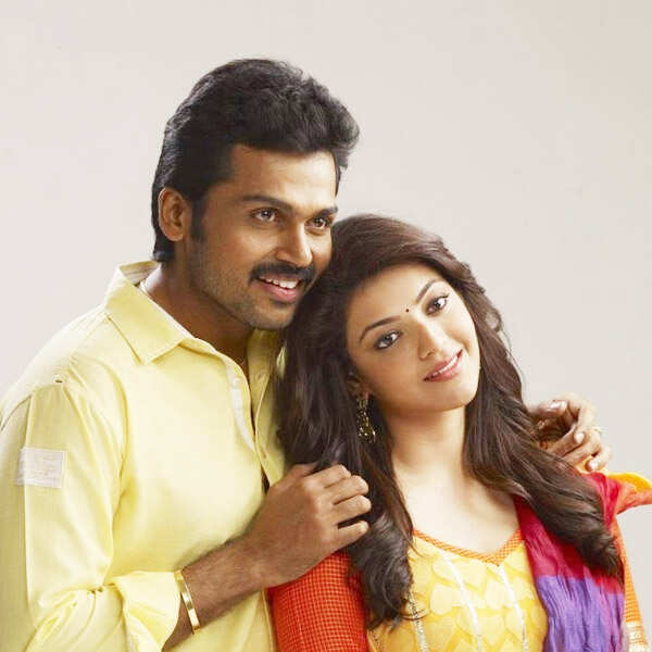 Karthi and Kajal Aggarwal in a still from the Tamil movie All in All