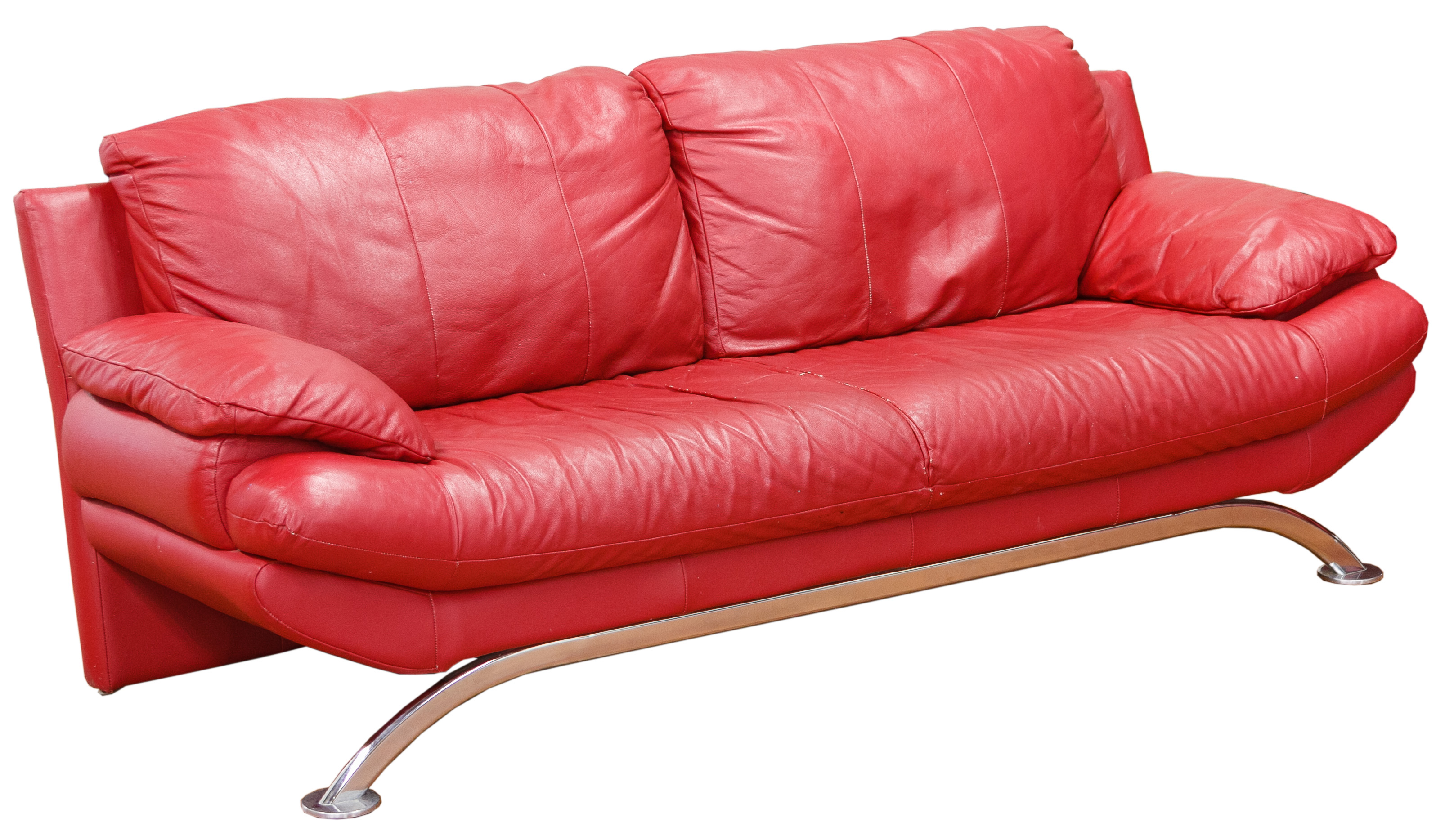 Red Leather Sofa, Love Seat and Chair Set by Natale