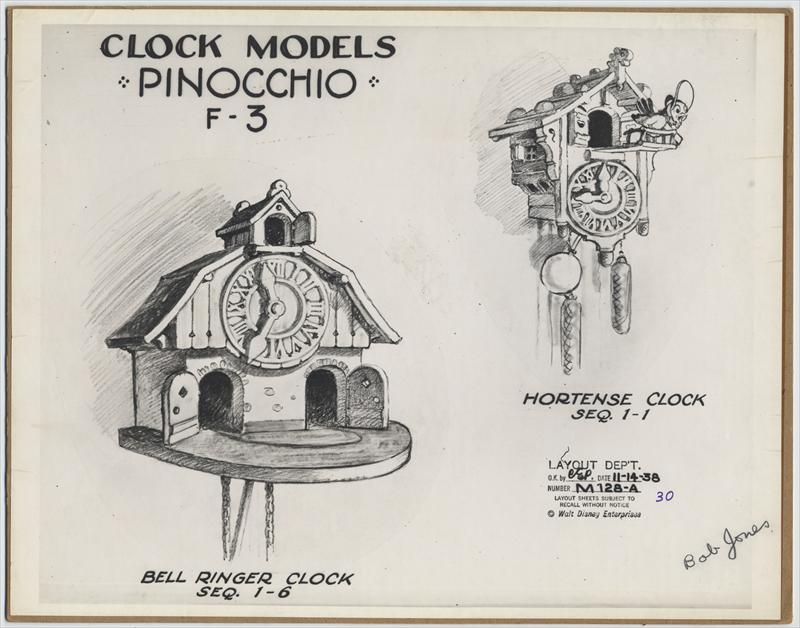 Disney PINOCCHIO Animation Model Sheet Geppetto's CLOCK MODELS Signed