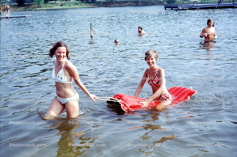Floating, air mattress, Lake, water, Summer, 1978, 1970s Images