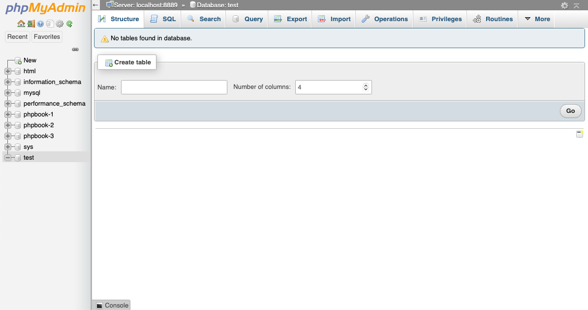 How to manually add database tables using phpMyAdmin