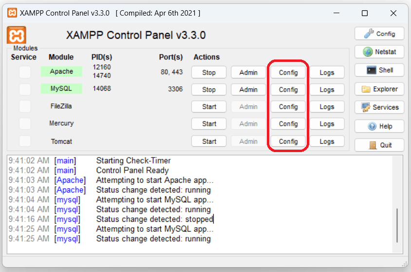 XAMPP Control Panel PHPGurukul