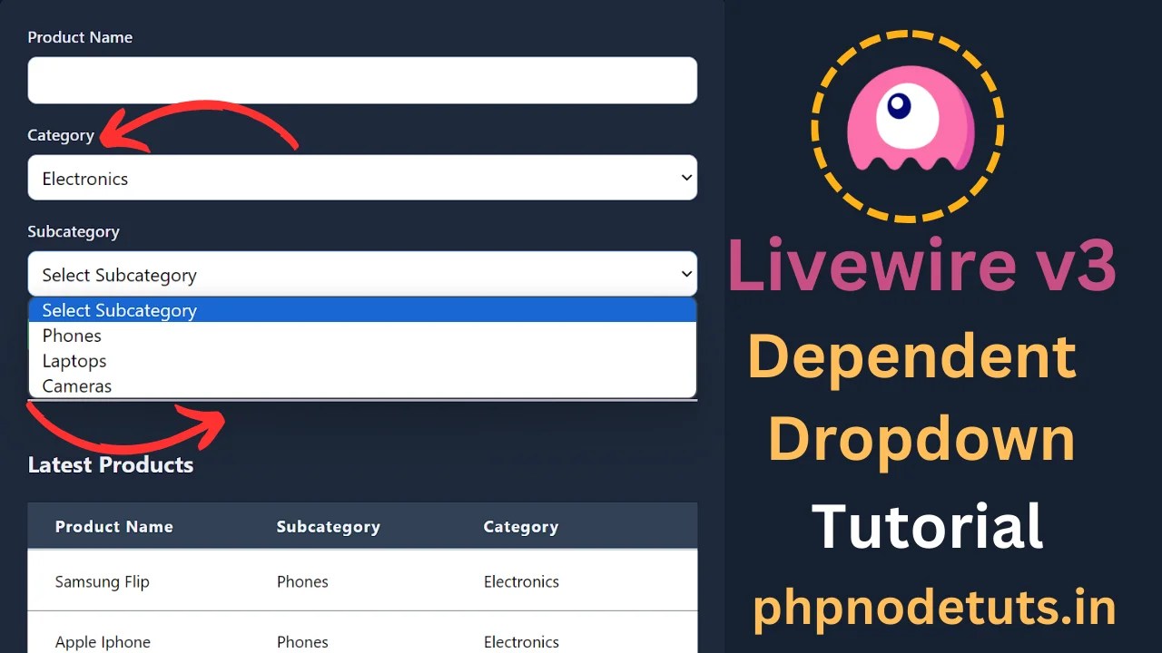Laravel Livewire3 Dependent Dropdown Tutorial PhpNodeTuts