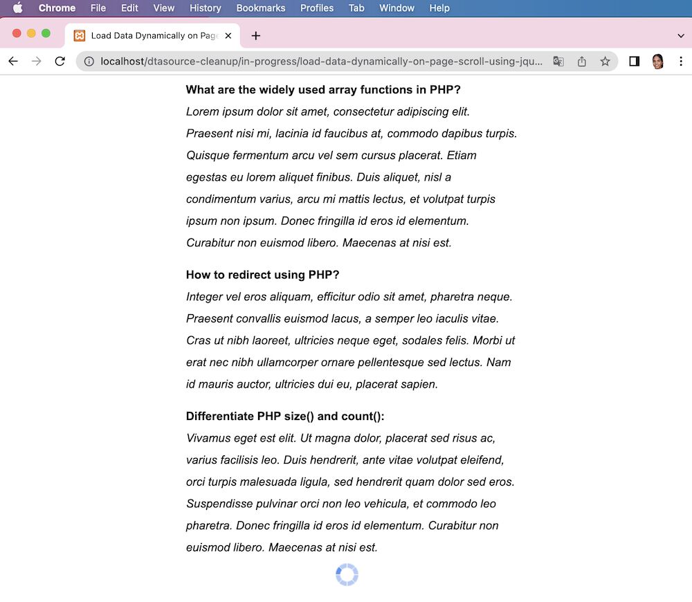Load Data Dynamically on Page Scroll using jQuery AJAX and PHP Phppot