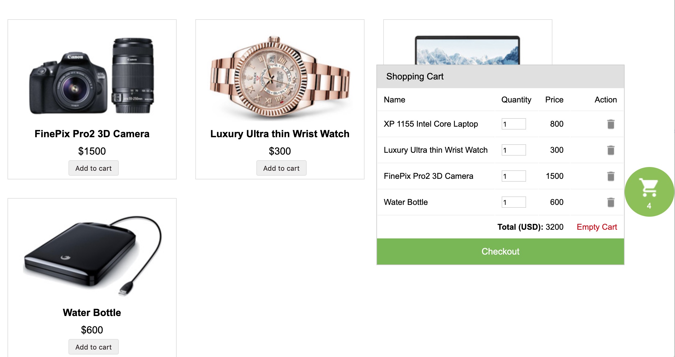 Shopify Like Shopping Cart with Sticky Checkout using PHP Phppot