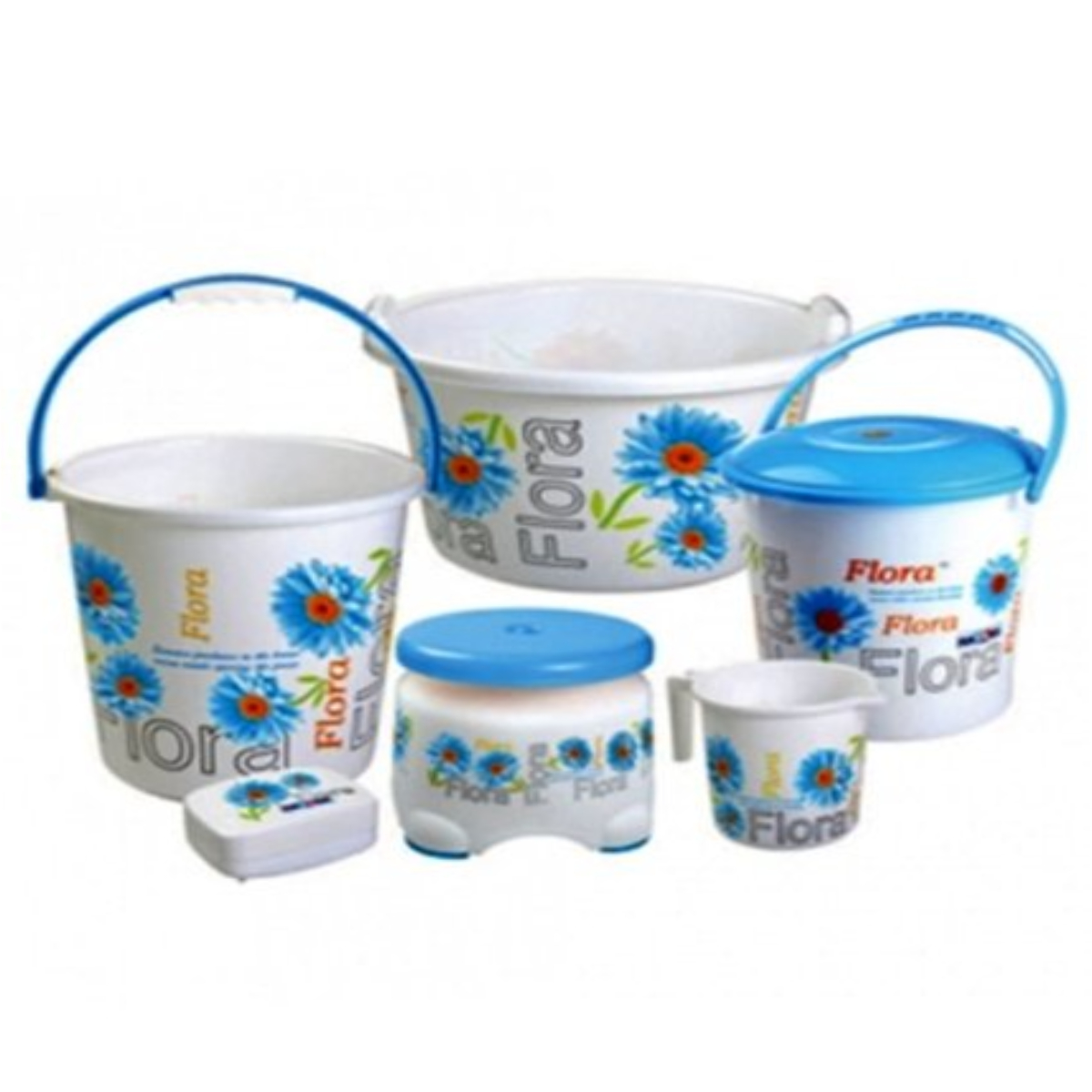 Nayasa Printed Small Bathroom Plastic Bucket and Mug Set, 6Pieces