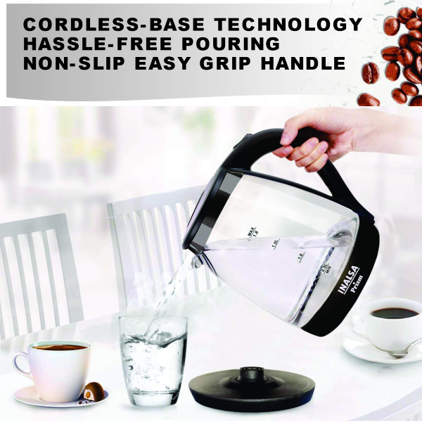 Inalsa Electric Kettle GLORY with LED Illumination,BoroSilicate Body, 1.8 L Capacity, Glass