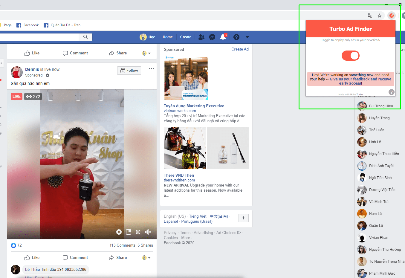 Hướng dẫn sử dụng Turbo Ad Finder để hóng quảng cáo Facebook Quán trà