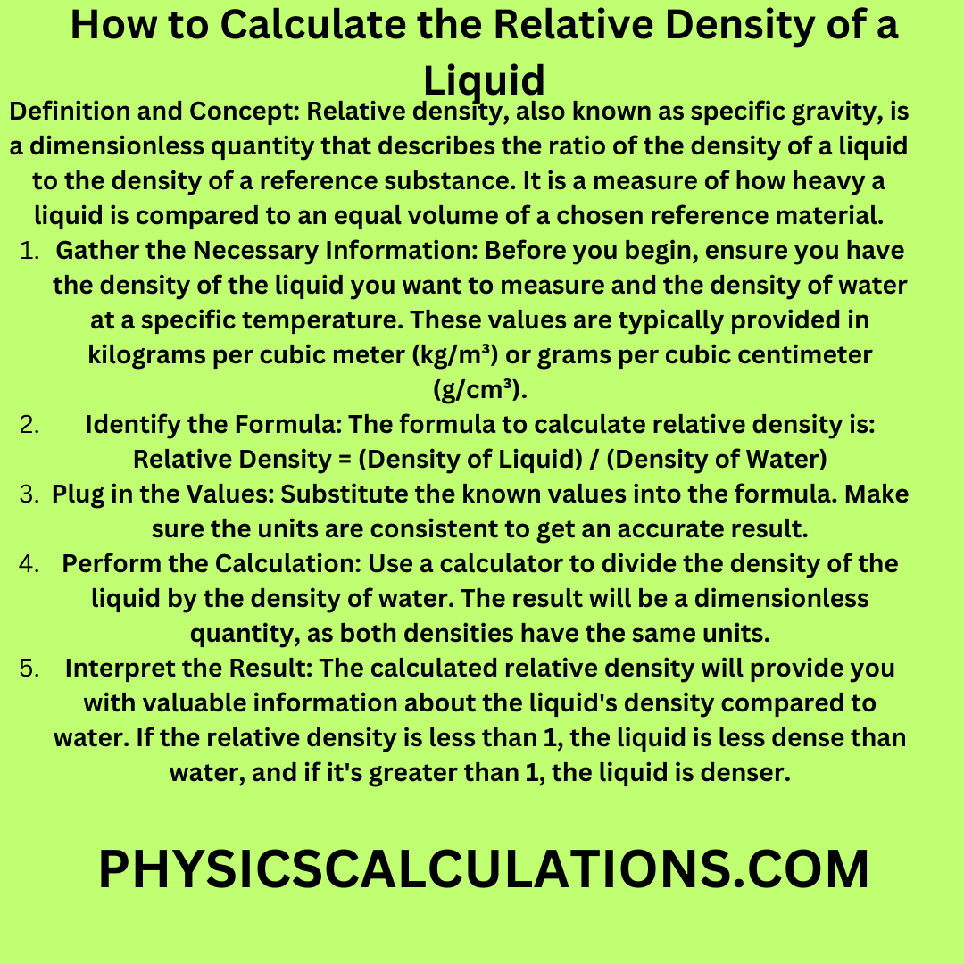 How to Calculate the Relative Density of a Liquid