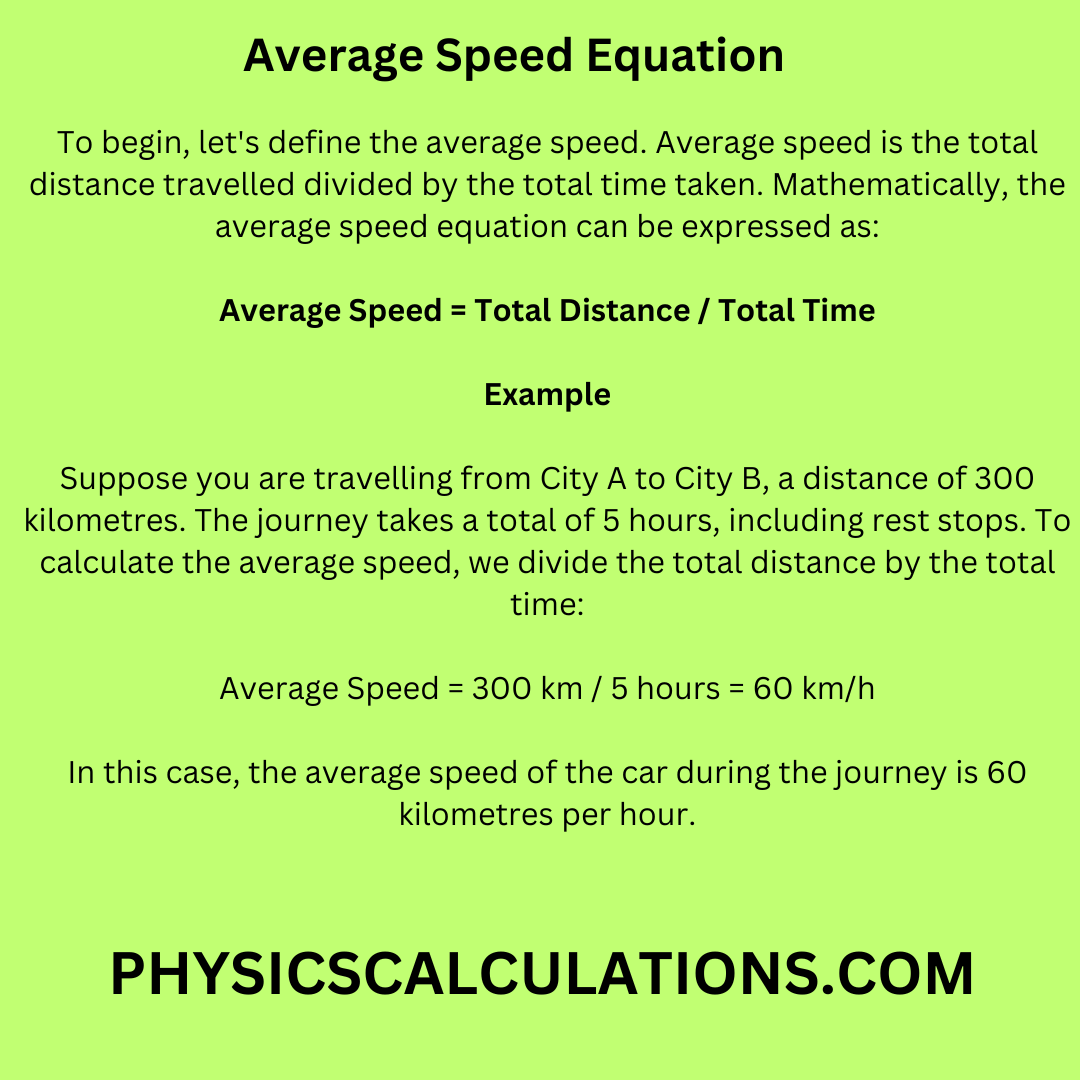 Average Speed Equation or Formula