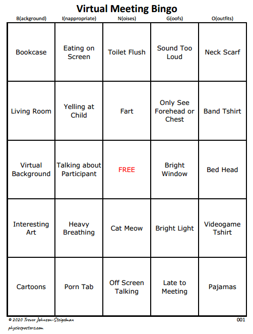 Teacher Virtual Staff Meeting Bingo Card🌵 Experimente a emoção do fortune tiger momentum