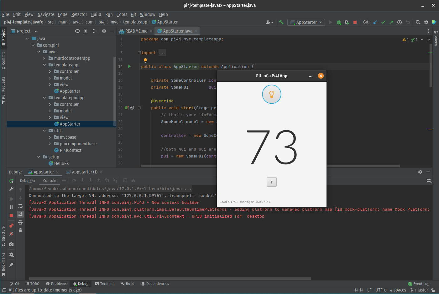 JavaFX GUI and MVC template Pi4J