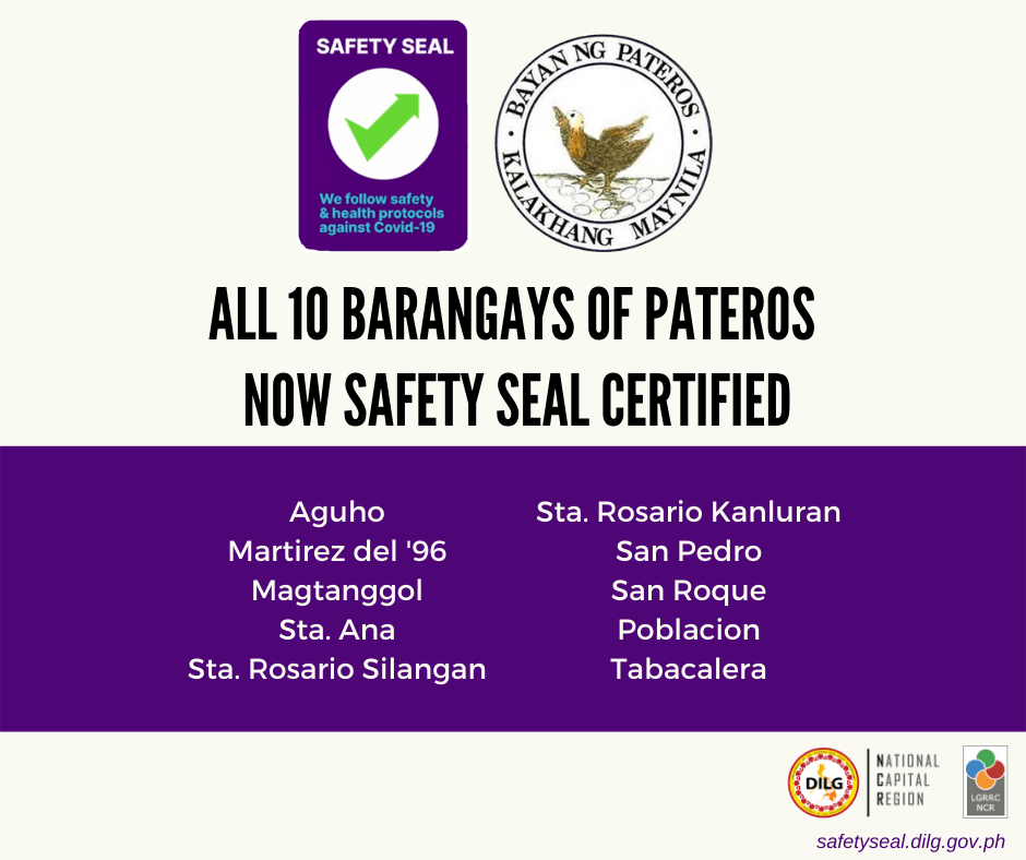 PIA Pateros barangays now Safety Seal certified