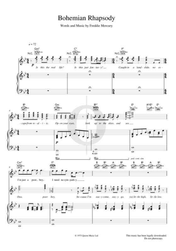 Partition Bohemian Rhapsody de Queen au format PDF