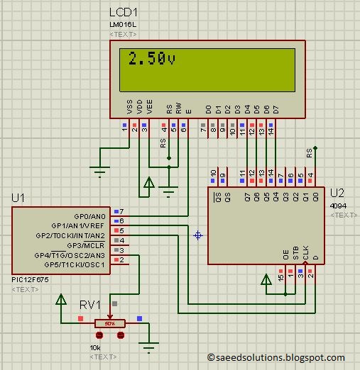 Simple Digital Voltmeter (DVM) using PIC12F675 (Code+Proteus simulation)