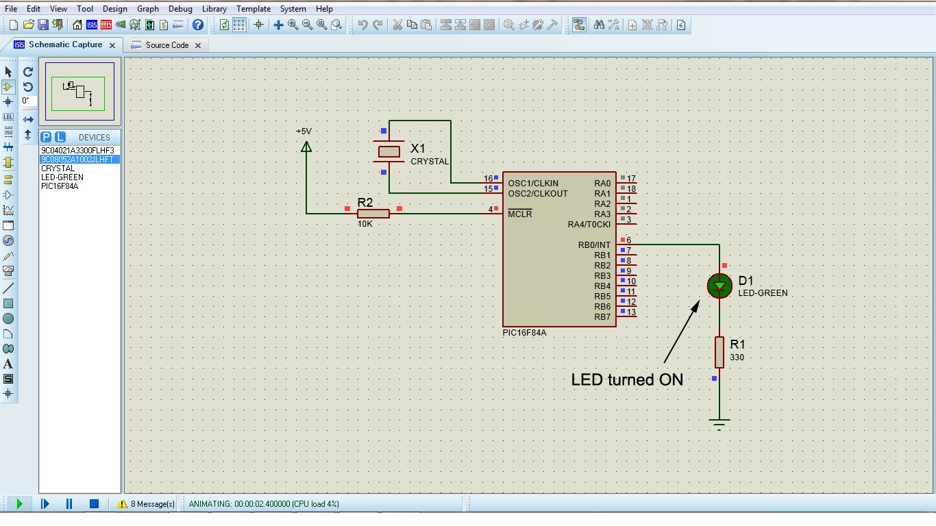 Microcontroller with single LED Project in Proteus