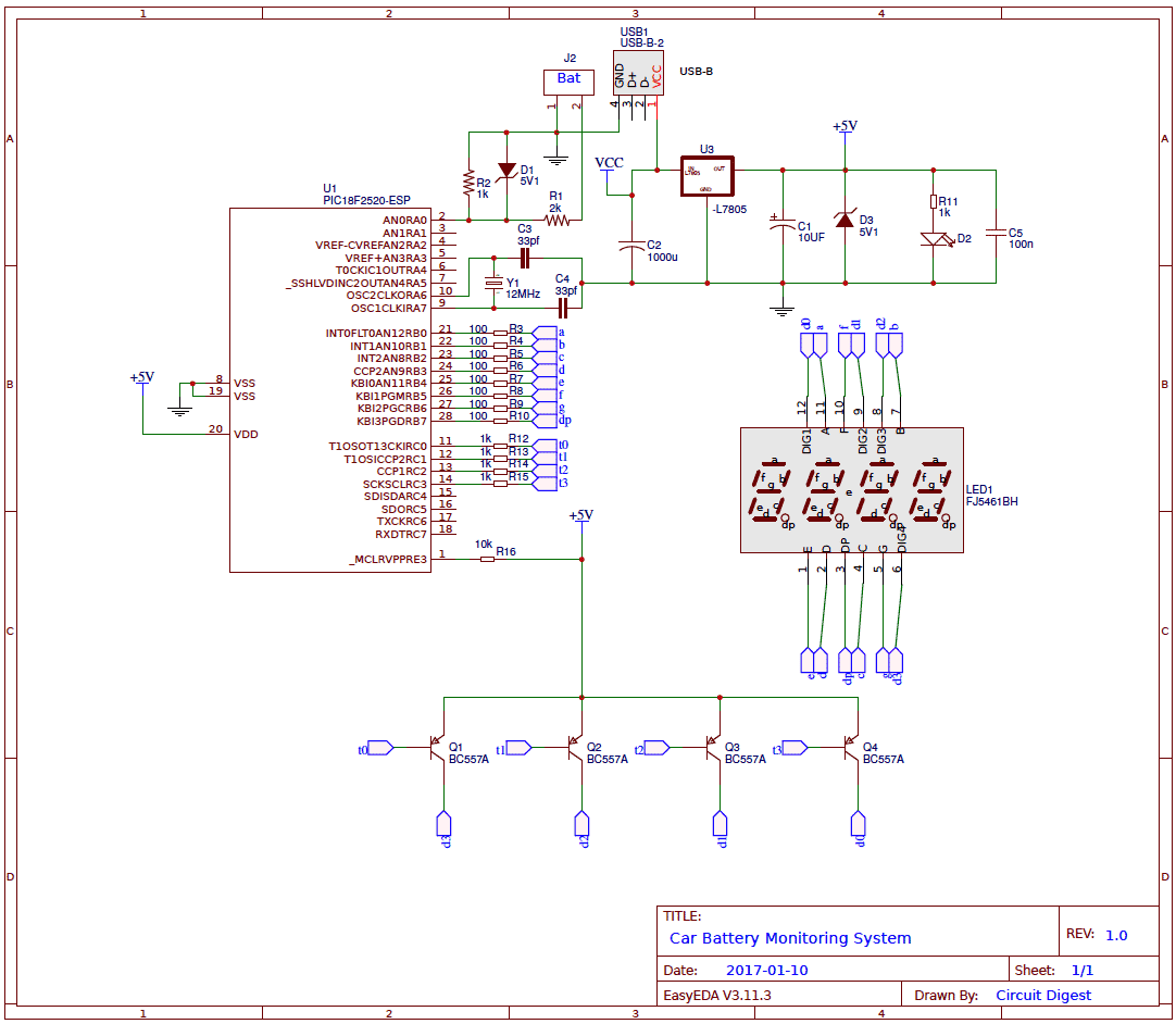 PIC Based Car Battery Voltage Monitoring System