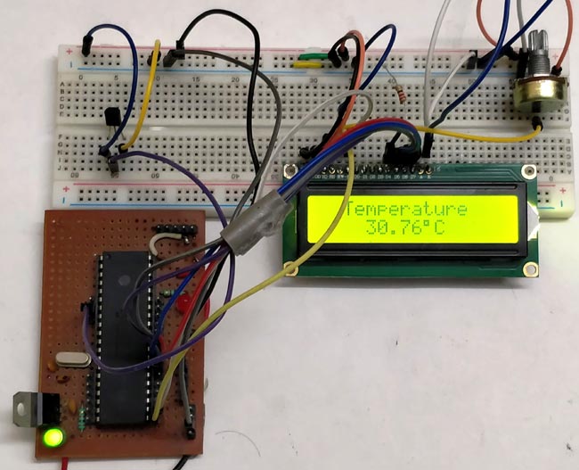 Temperature sensor using PIC16F877A microcontroller
