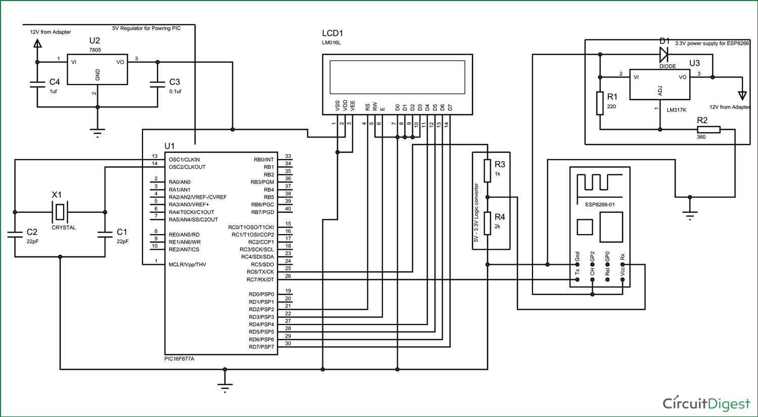 Interfacing ESP8266 with PIC16F877A Microcontroller