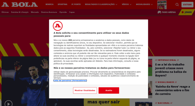 Access abola.pt. A BOLA Homepage