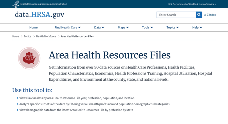 Access ahrf.hrsa.gov. Area Health Resources Files