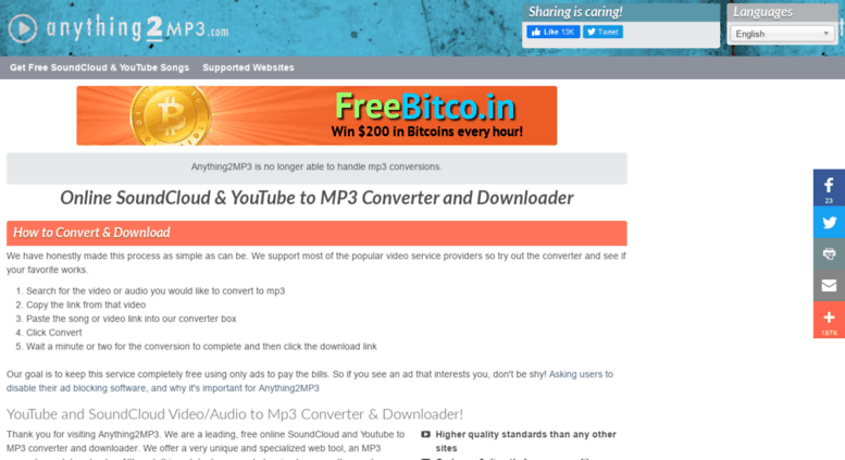 Access Online SoundCloud & YouTube to MP3 Converter