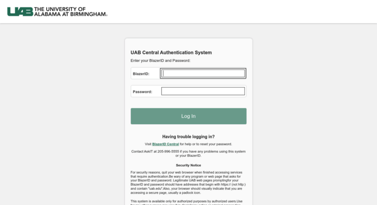Access UAB Central Authentication System CAS