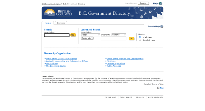 Access dir.gov.bc.ca. BC Government Directory Home Page