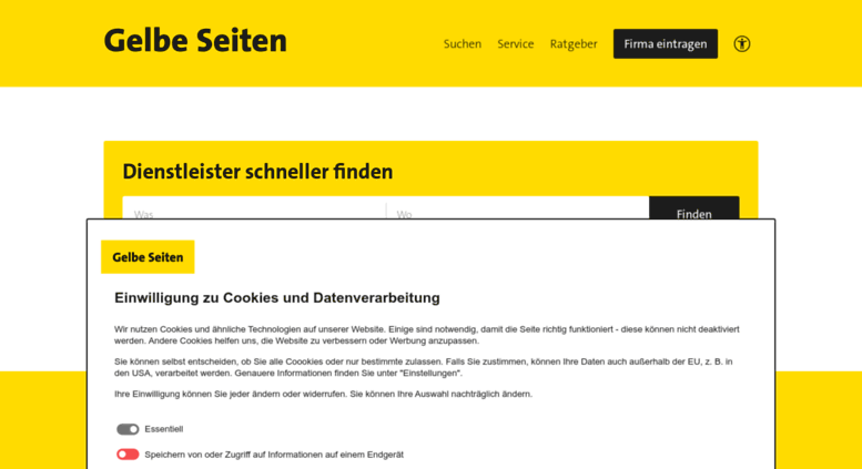 Access gelbeseiten.de. Gelbe Seiten Das richtige