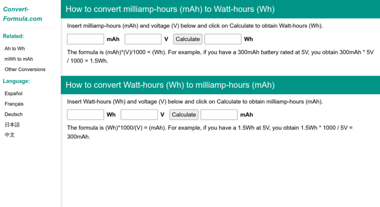 Access Convert mAh to Watt hours