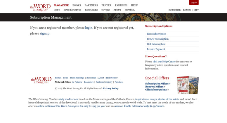 Access Subscription Management The Word Among Us