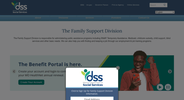 Access mydss.mo.gov. Home page mydss.mo.gov