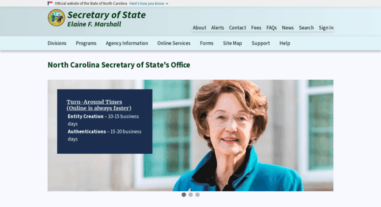 Access sosnc.gov. North Carolina Secretary of State Home Page