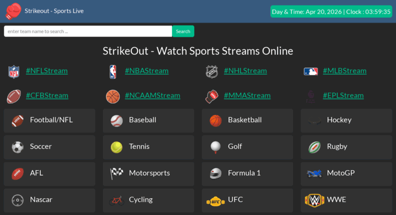 Access strikeout.me. StrikeOut NFL, NBA, NHL, MLB, MMA Sports HD Streams