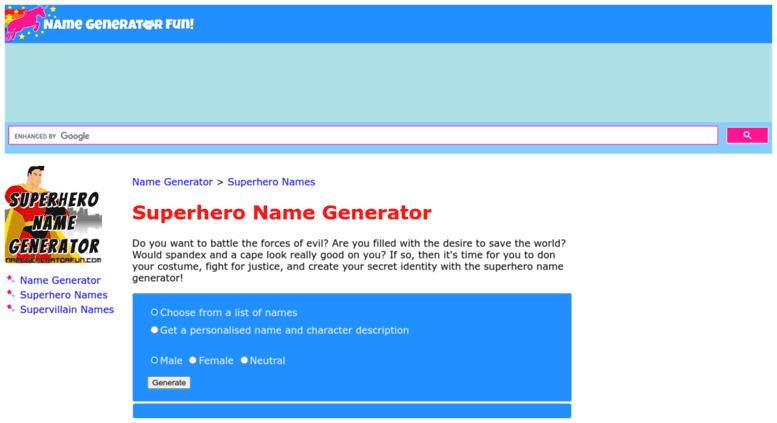 Access Superhero Name Generator