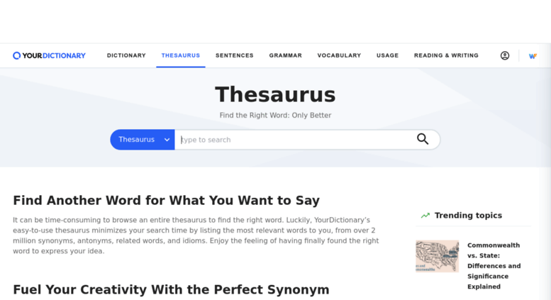 thesaurus synonyms, antonyms, definitions Online Dictionary