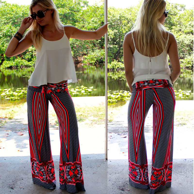 Women Beach Wide Yoga Harem Boho Long Pants Palazzo Trousers Stripe