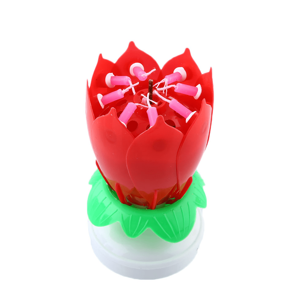 Musical Lotus Rotating Flower Birthday Party Candle Red Birthday Candle