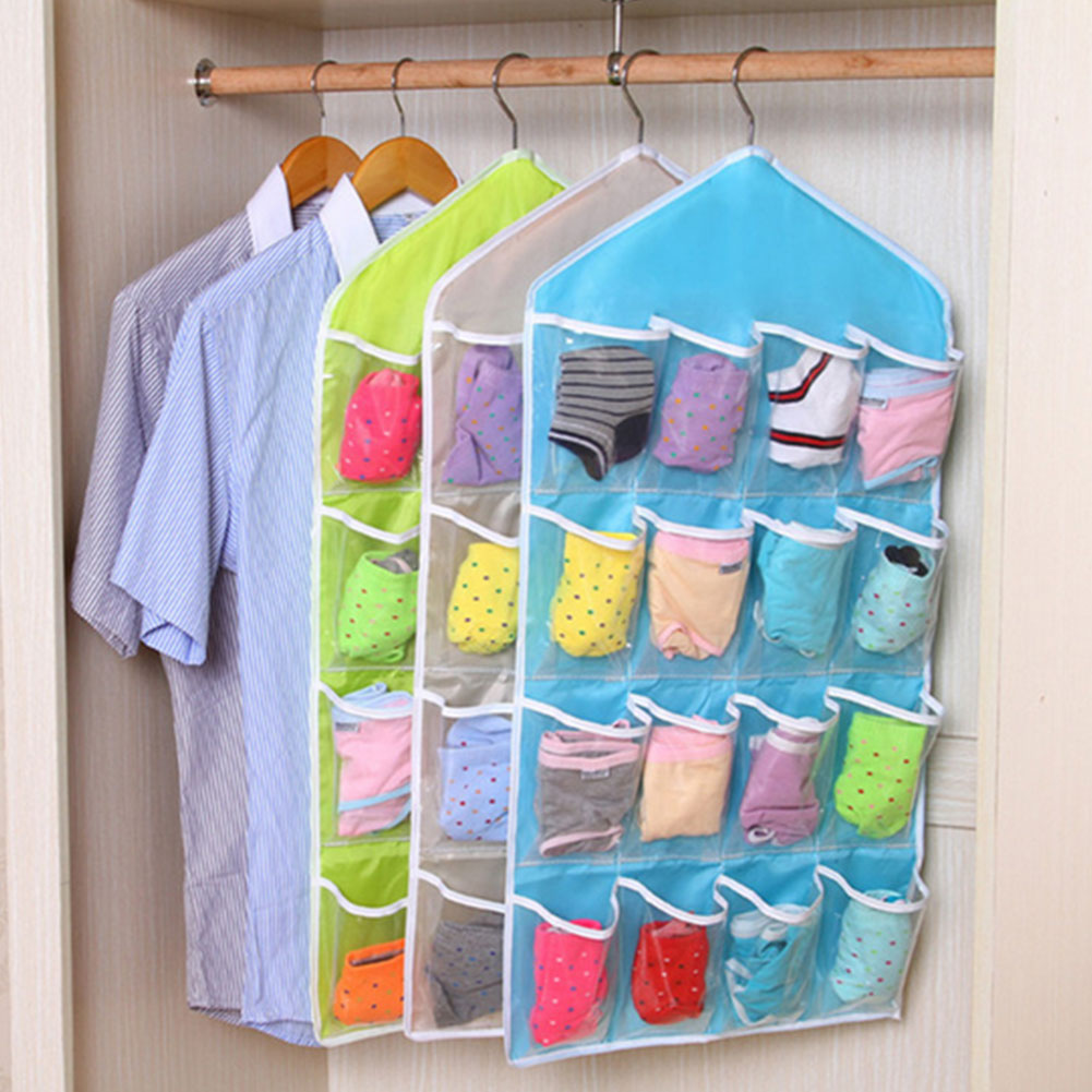 16 Pockets Hanging Door Wall Mounted Clothing Closet Storage Bags Organizer eBay