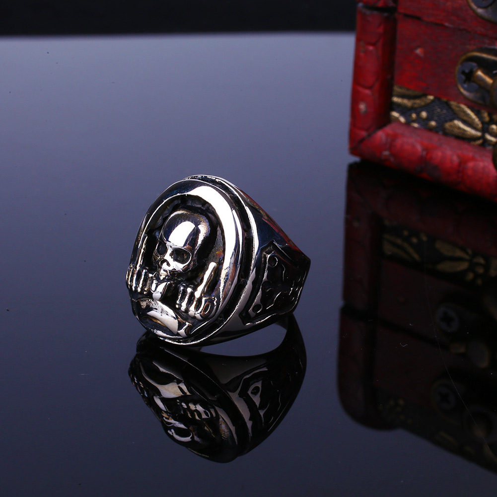 Middle Finger Stainless Steel Skull Jewelry Crystal Wedding Ring Gift