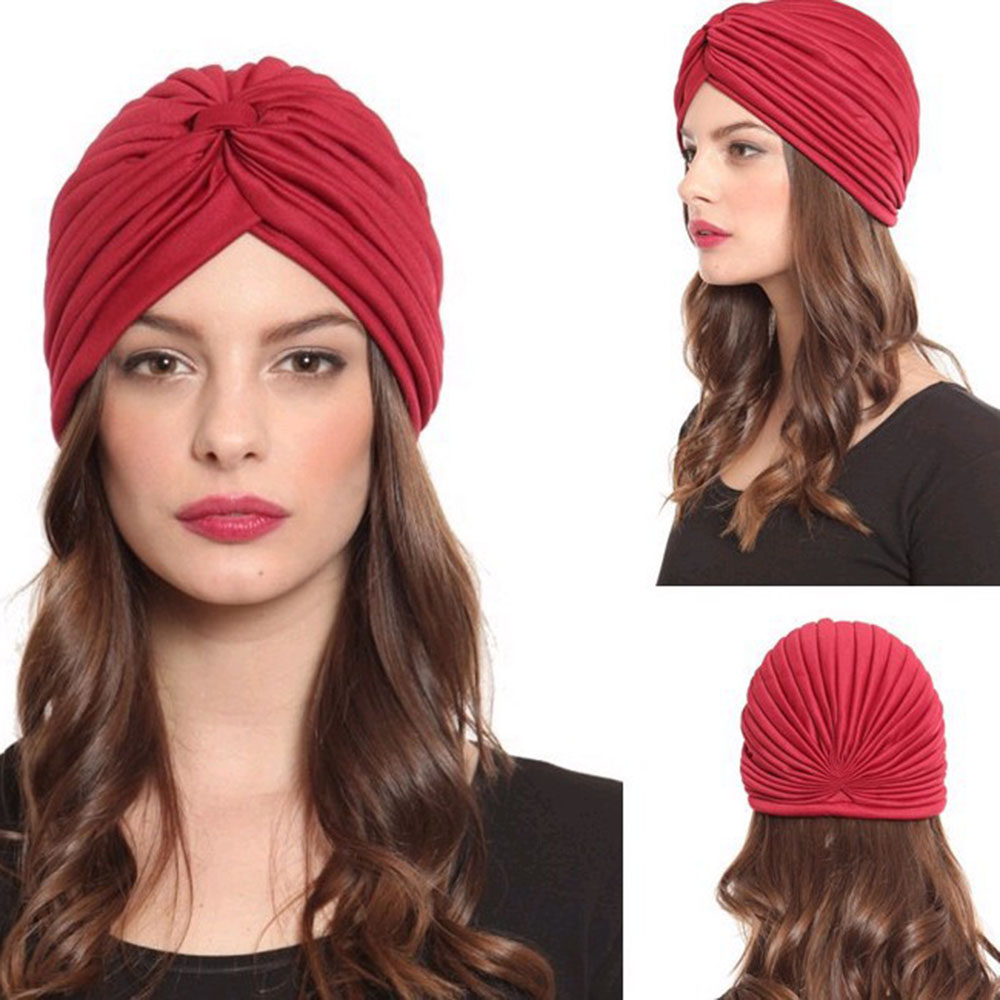 New Women Cap Turban Head Wrap Band Chemo Bandana Hijab Pleated Indian