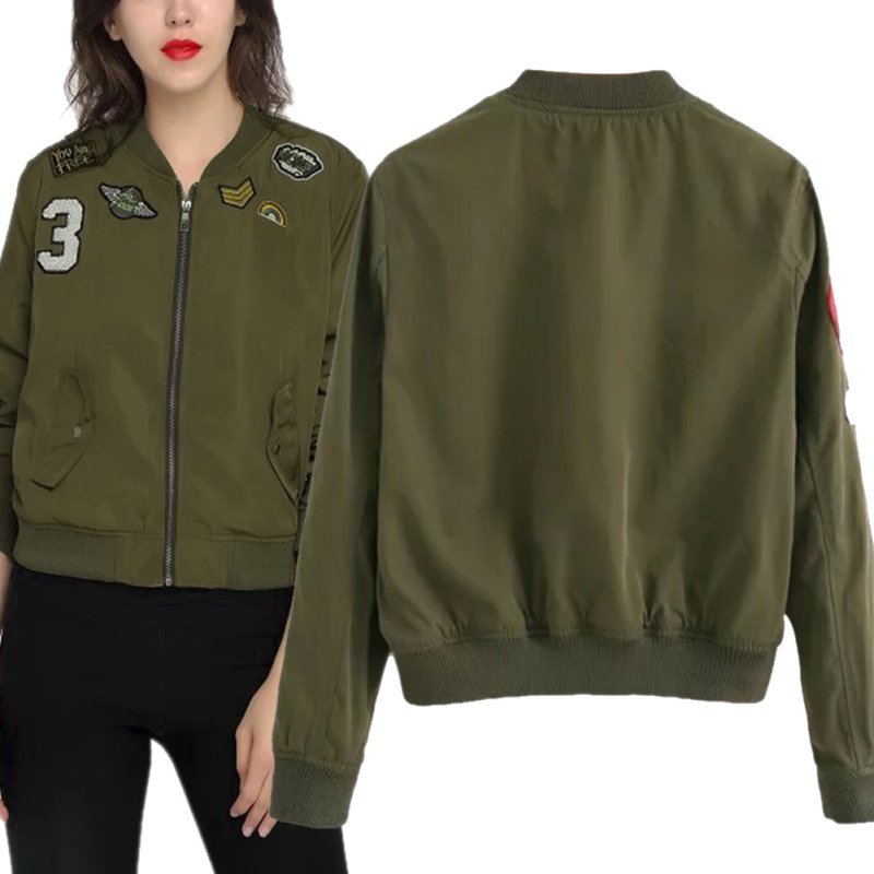 Women Bomber Jackets Flight Women Jacket Coats With Patches Army Green Fall eBay