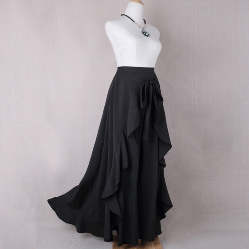 Women High Waist Wide Leg Long Skirt Pants Chiffon Pleated Swing Loose
