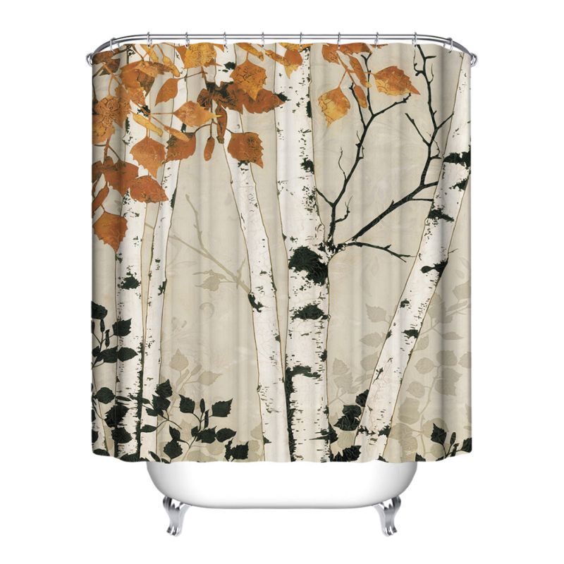 Fabric Waterproof Bathroom Shower Curtain Divider Panel With 12 Hooks